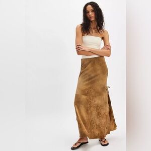NWT! Free People Nigel Preston Hand-Painted Lambskin Suede Maxi Skirt - Large